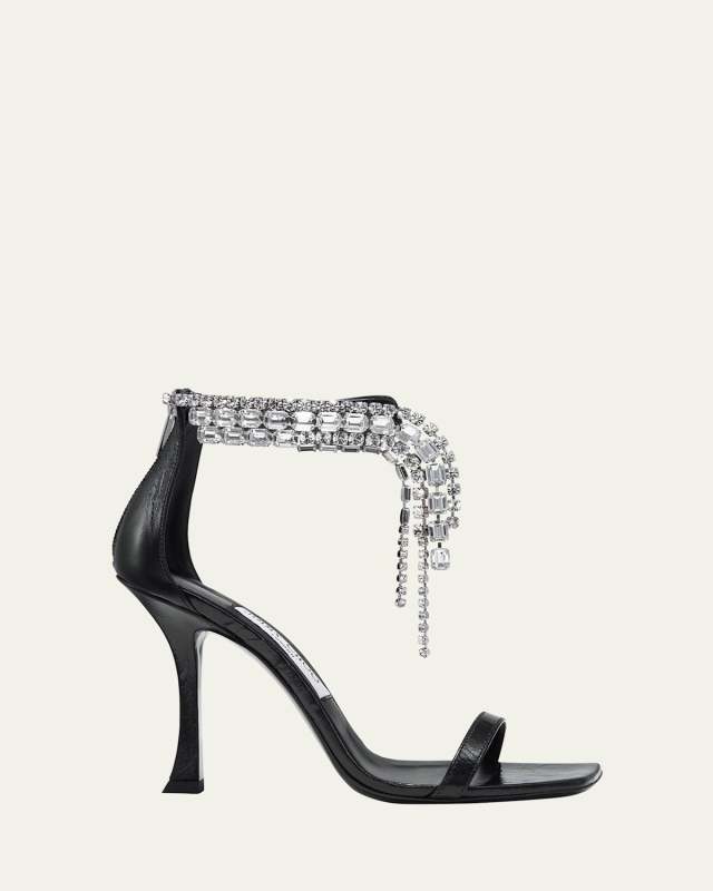 Verity Leather Crystal-Cuff Sandals
